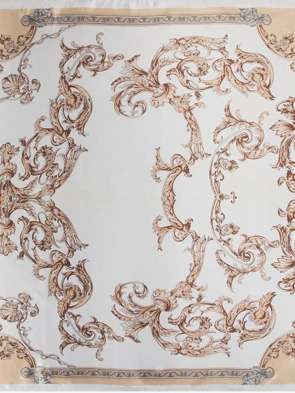 Silk-Feel Cream & Gold Patterned Head Scarf